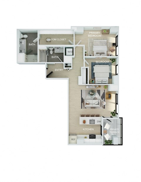 Floor plan for 2 beds, 2 baths, 1100 sqft